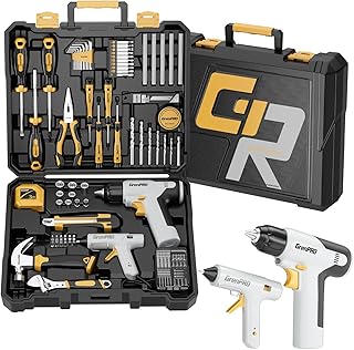 GRENPRO Tool Set Drill Set, 188PCS Tool Kit For Home with Cordless Drill Power, Hand Tool Kit for Women, Basic Household Auto Car Repair Tool Box for Men, Portable Plastic Storage Box Tools Sets