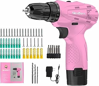 Pink Cordless Drill Set - 12V Power Drill Cordless with Battery and Charger for Home Improvement, 3/8" Keyless Chuck, 2 Variable Speed, Electric Power Tools for Women DIY