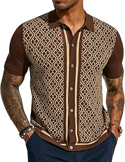 Men's Polo Shirts 70s Vintage Shirts Contrast Knitted Polo Shirts