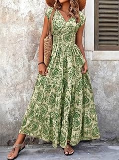 Retro Print Dress Fashion Elegant V-Neck Short-Sleeve Long Dress Women's Clothing