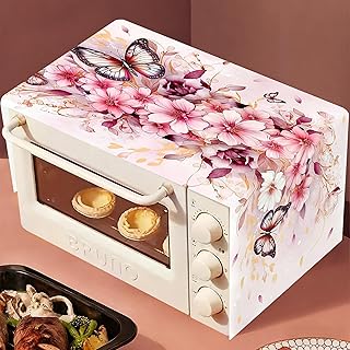 Microwave Oven Dust Proof Cover, Pink Butterfly Flower Oil Proof Microwave Oven Accessory Protective Cover, Decorative Kitchen Appliance Protector for Indoor Home, 33.4 x 13.7 Inch