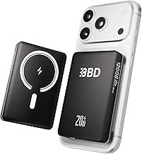 BBD Magsafe Portable Charger,12000mAh Wireless Power Bank with USB-C Cable,Magnetic Power Bank Fast Charging PD 20W,Travel essential Slim Magsafe Battery Pack for iphone 17/16/15/14/13/12 Series 1Pack
