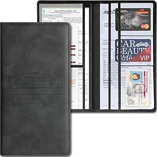 Car Accessories Registration and Insurance Holder,Leather Essential Card Magnetic Shut Vehicle Glove Box Organizer Case for Auto Driver License Document Truck Motorcycle Boat Men Women,Black
