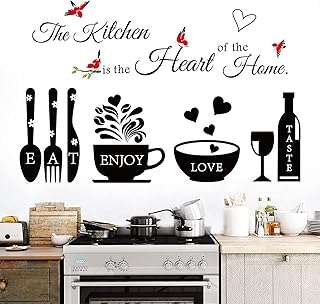 Kitchen Wall Stickers Decals Decor Kitchen The Heart of The Home Wall Decor Quotes Sign Utensil Art Decorations for Home Dining Room Coffee Shop