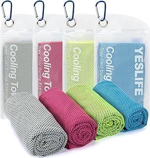 YESLIFE 4 Pack Cooling Towels 40"x12", Gym Towels for Men and Women, Soft Breathable Workout Towels for Yoga, Running, Sport, Workout, Camping, Fitness & More (Blue, Grey, Green, Pink)