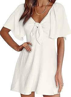Womens Dresses 2026 Spring Summer Deep V Neck Elegant Cocktail Bow tie Mini Dress S-XL