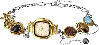 Women's Choker Watches Necklace: Vintage Retro Handmade Gold Silver Square Boho Style Stainless Steel Analog Quartz Pendant Necklace Watch for Party Costumes