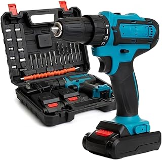 Evermore 21V Cordless Drill Set - 24-Piece All-In-One Power Tool Kit with 2 Batteries, Charger, and Carrying Case - High-Torque Electric Drill for Home Improvement & Renovation