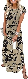 Summer Dresses Cap Sleeve Crewneck Maxi Long Casual Dress with Pockets Beach Vacation Sundresses 2026 Trendy