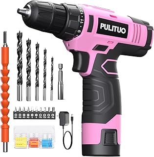 PULITUO 12V Pink Cordless Drill Set Power Drill Kit with Battery and Charger,electric drill home improvement,3/8-Inch Keyless Chuck,Built-in LED,21+1 Torque Setting