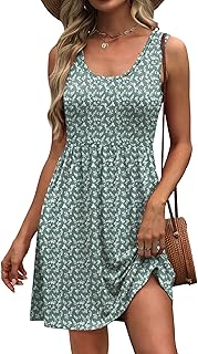Women's Summer Dress 2026 A-Line Sleeveless Casual Sundress with Pockets Floral/Solid