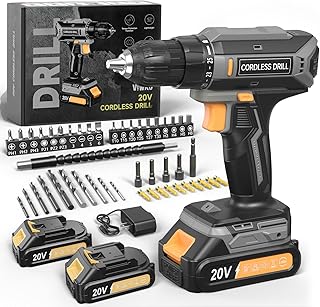 Cordless Drill, 20V MAX Power Drill Set with 2 Batteries & Charger, 3/8 Inch Keyless Chuck, Variable Speed, 25+1 Position and 56PCS Bits/Screws, Power Tools for Home Projects
