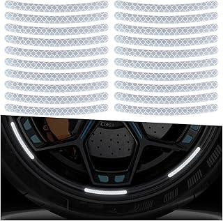 ZIMISI 20PCS Car Wheel Stripe Reflective Stickers, Anti-Scratch Rim Decals for Vehicles, Night Safety Warning Tape Decal, Car Wheel Decorative Stripe Stickers for Motorcycles, Bicycles (White)