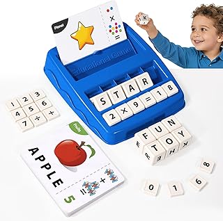 2 in 1 Kids Educational Toys, Spelling & Math Learning Game with Flash Cards Letter Cubes Number Blocks Matching Tray, Montessori Preschool Learning Toys for Toddlers Ages 3-8 Boys Girls