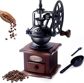 Manual Coffee Grinder Vintage Wooden Coffee Bean Grinder Hand Grinder Roller Antique Coffee Mill for Making Mesh Coffee Classic French Press for Decoration (Quadrilateral)