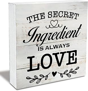 Secret Ingredient is Always Love Kitchen Quote Wood Box Sign Rustic Wooden Box Sign Farmhouse Home Kitchen Desk Shelf Decor (5 X 5 Inch)