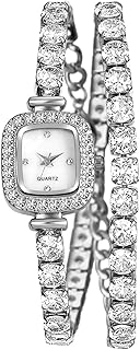 Women's Tennis Bracelet Watches - Analog Quartz Rectangle Multi-Layer Cubic Zirconia Wrap Wristwatch Novelty Multi-Functional Choker Necklace Watch for Summer Daily and Office