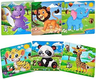 Puzzles for Kids Ages 3-5 Toddler Wooden Toys Montessori Learning Education Preschool Sets Games for Boy Girl 3 4 5+ Years Old, Pack of 6 (20 Pieces)