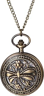 Bronze Dragonfly Pocket Watch: Vintage Steampunk Pendant Necklace FOB Watch for Men Women