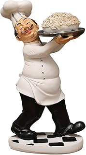KiaoTime Chef Figurine for Kitchen Decor, Italian Chef Holding A Plate of Pasta Figurines Chef Statue for Countertop, Cabinet, Cupboard Decoration for Home Kitchen Cook Restaurant Décor