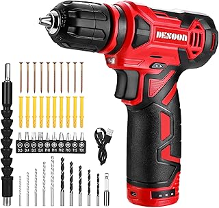 Cordless Electric Power Drill Set: DESOON 12V Cordless Drill with Battery, Lightweight Drills Tool Set for Men & Women, Red Electric Drill for Home Repair Furniture Assembly DIY Project Screw Driving