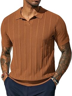 Mens Polo Shirts Regular Fit Textured V-Neck Knit Golf Polos