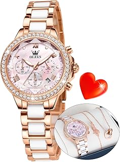 Women Watch Set Shinning Diamond Rose Gold Elegant Luxury Ladies Dress Wrist Watches Necklaces & Bracelets
