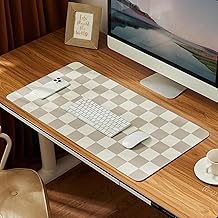 Ohocut Checkered Desk Mat, 31.5" x 15.7" Large Cute Beige Khaki Aesthetic Retro Accessories, PU Leather Computer Laptop Desk Mat Mouse Keyboard Pad, Desk Writing Makeup Mat for Vanity/Work/Home Decor