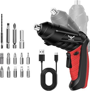 JENABOM 14 in 1 Electric Screwdriver Cordless 3.6V Small Power Drill Set 3Nm Max Torque Rotatable with LED Light for Home Improvement & Furniture Assembly (Red)