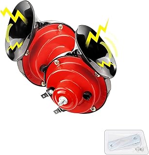 2PCS 300DB Super Loud Car Horns, 12V Waterproof Air Horns Replacement Kit, Car Electric Snail Double Horn, Universal Auto Parts, Suitable for Cars, Motorcycles, Trucks, Bicycles, Boats (Red)