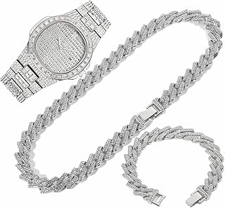 3PC Top Brand Necklace+Watch+Bracelet Full Iced Out Watch Men Cuban Link Chain Bling Bling Choker Wristwatch Set Jewelry for Men Chain Hip Hop Jewelry