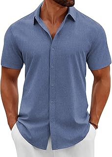 Men's Button Down Shirts Short Sleeve Casual Summer Beach Shirts Vacation Wedding Shirts