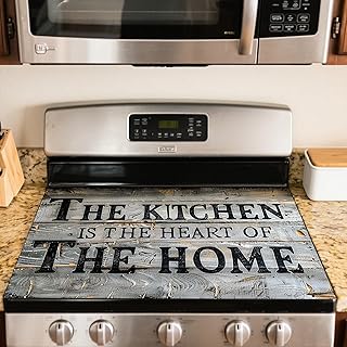 Nuxovilar Stove Top Cover for Electric Stove,20x28 Inch Polyester Glass Cooktop Protector with The Kitchen is THE HEART OF THE HOME Text Design, for Kitchen Decor & Daily Use