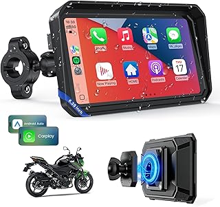 WonVon 6.25 Inch Wireless Motorcycle Carplay GPS Navigation System with Apple Carplay and Android Auto Portable Screen with Dual Bluetooth, Navigation, Siri, Google Assistant with Magnetic Mount