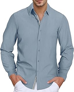 Men's Stretch Denim Dress Shirt Long Sleeve Casual Button Down Everyday Shirts Fall Winter Wedding Shirts