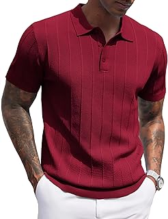 Mens Knit Polo Shirts Short Sleeve Ribbed Textured Polo Shirt Lightweight Casual Golf Shirts Collared T Shirt