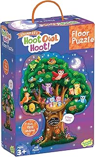 Peaceable Kingdom Shimmery Hoot Owl Hoot Floor Puzzle - 49-Piece Giant Floor Puzzle for Kids Ages 3 & up - Fun-Shaped Puzzle Pieces - Great for Classrooms