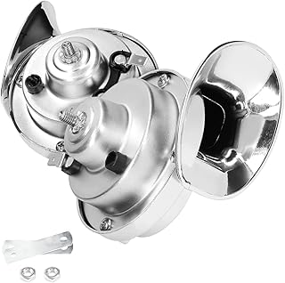 2PCS 300DB Super Loud Train Horns, 12V Waterproof Air Horns Replacement Kit, Car Air Electric Snail Double Horn, Automotive Accessories Universal for Car, Motorcycle, Truck, Bike, Boat (Silver)