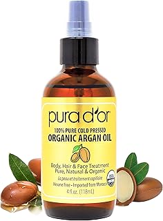 PURA D'OR 4 Oz Organic Moroccan Argan Oil–100% Pure Cold-Pressed Virgin Grade–Ayurvedic Hair Care, Moisturizer for Skin, Face, Body– Helps Dry Skin, Scalp Care, Split Ends, Nails & Cuticles