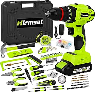 Brushless Drill Tool Set,20V Cordless Drill Tool Box with 2.0Ah Battery,50N.m & 24+1 Gear 3/8" Keyless Metal Self-locking Chuck Handheld Tool Drills Kit,Taladro Inalámbrico for Home Repair Set