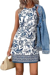 Casual Dresses for Women Crewneck Sleeveless Tank Dress Summer Spring Boho Vacation Clothes