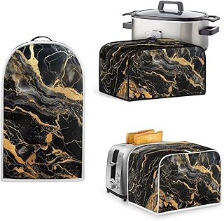 Black Marble Kitchen Appliance Set, Universal Size Blender, Slow Cooker & Toaster (4 Slice) Covers, Waffles Maker Oven Dust Cover for Women, Christmas Festival Decorations