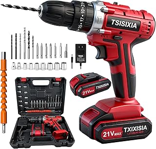 Power Drill Set, 45N·m Cordless Drill with Battery and Charger, 25+3 Torque Electric Drill Cordless, 29pcs Tool Kit with Drill Bits, 2 Variable Speed 3/8” Keyless Chuck, Drills Set for Women Men Home