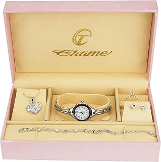 Gift Set Women's Watch Silver- Jewelry set- Necklace-Ring- Earrings - Band