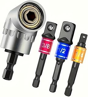 4pcs Impact Grade Power Tool Set with Socket Adapter & Extension - Durable Metal Construction, Includes 1/4", 3/8", 1/2" Hex Shank Drill Bits, Nut Driver, and 105° Right Angle Attachment