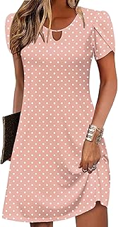 Women's Casual A-Line Dresses with Pockets Summer Floral Tshirt Dress Short Sleeve Mini Dress Flowy Sundresses
