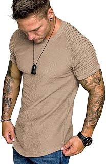 Men's Muscle T-Shirt Pleated Raglan Sleeve Bodybuilding Gym Tee Short Sleeve Fashion Workout Shirts Hipster Shirt