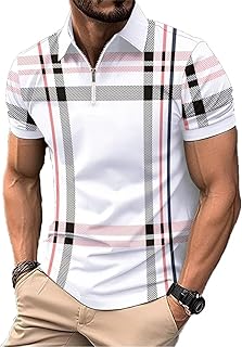 Men's Polo Shirts Short Sleeve Casual Polo T Shirt Color Block Slim Fit Golf Shirts with Pocket