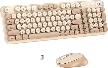 Links9+ Wireless Keyboard and Mouse Combo, Full-Size Retro Typewriter Keyboard Style, 2.4GHz USB Receiver, Plug-and-Play, Keyboard Mouse Set for Computer, Laptop, Windows, Mac, and PC (Milk Tea)