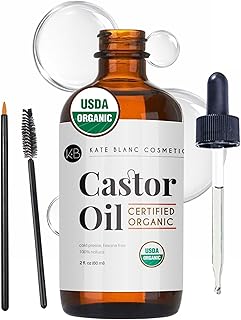 Kate Blanc Cosmetics Castor Oil Organic for Hair, Lashes, Face (2oz), 100% Pure, Cold Pressed, Hexane Free Hair Oil. Lash Serum for Thicker-Looking Eyelashes & Eyebrows